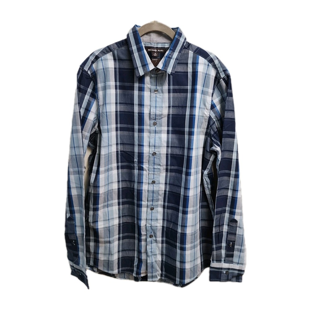 Michael Kors SPRING 1 Men's Long Sleeve Shirt Marine Blue Size Medium MSRP $98